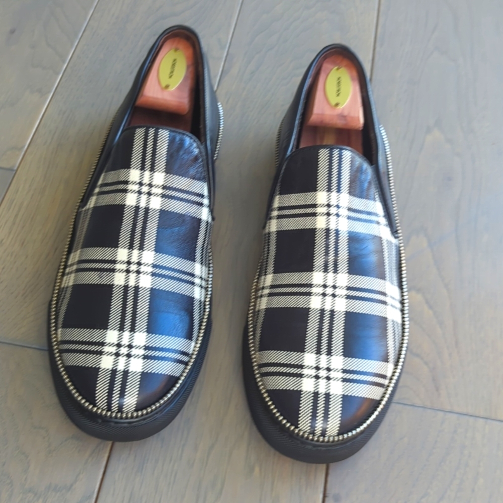 Alexander McQueen Men's Black and  White Plaid Slip-On Shoes